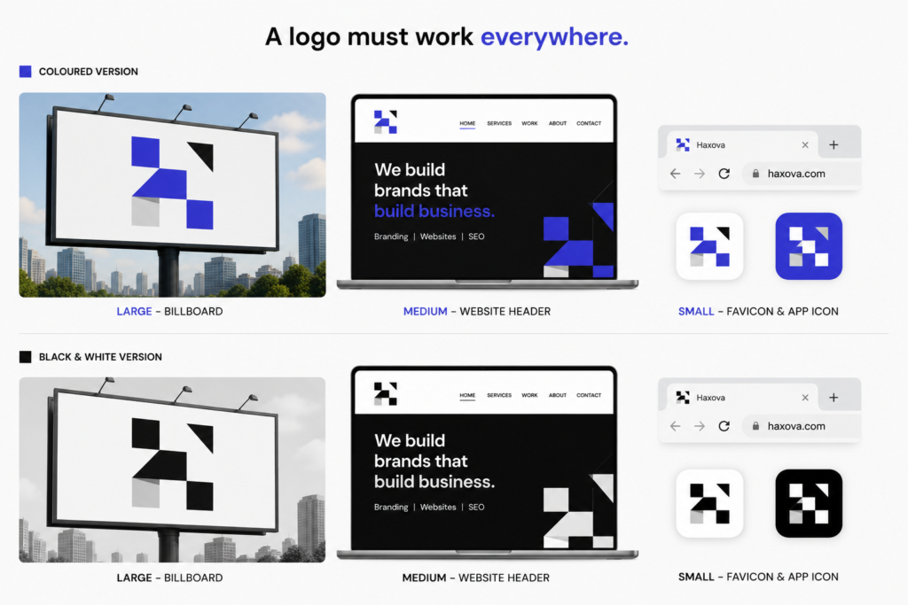 Logo design — versatility across sizes and contexts